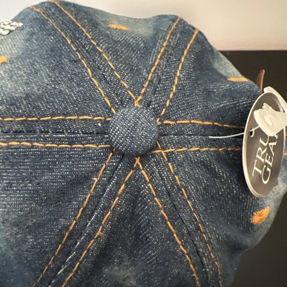 True Gear Denim Distressed KISS Band Bling Baseball Hat Cap New - Picture 5 of 16